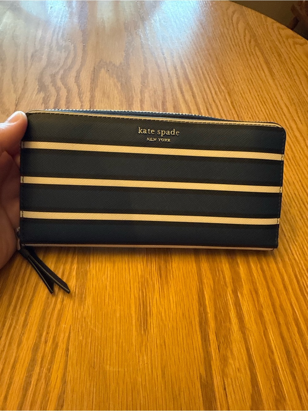 Kate Spade Navy & White Striped Zip Wallet